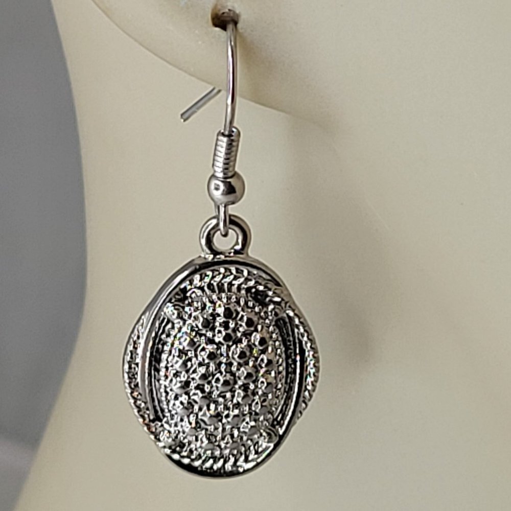 Silver Tone Oval Small Earrings